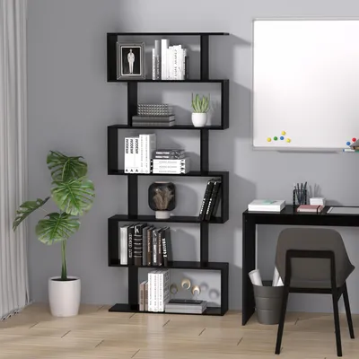 Zdjęcie produktu dla Półka na książki o nowoczesnym, zygzakowatym wzornictwie, z 6 półkami, wymiary: 80x23x192 cm, kolor: czarny