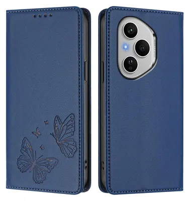 Image de Étui en cuir pour Honor 400 Pro, motif papillon, étui à rabat avec porte-appareil, bleu foncé
