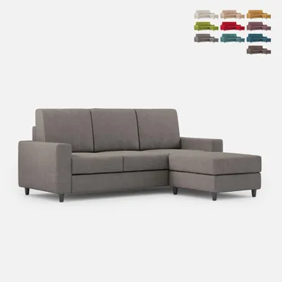 Productafbeelding van Driepersoonsbank met poef, 208 cm, gestoffeerd, geschikt voor de woonkamer, model Sakar 180P - grijs