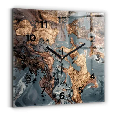 Produktbild von Wallfluent Wanduhr – Stilles Quarzuhrwerk - Uhr Dekoration Wohnzimmer Schlafzimmer Küche - Zifferblatt - schwarze Zeiger - 30x30 cm - Marmorgold abstrakt