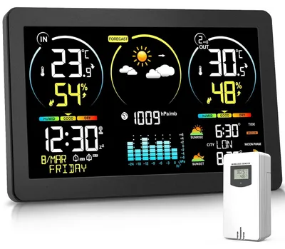 Produktbild von Digitale Wetterstation Außensensor Thermometer Hygrometer Wecker