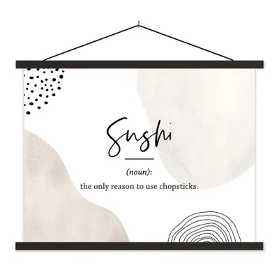 Produktbild von MuchoWow® Textilposter Sprichwörter - Sushi - Wörterbuch - Zitate - Sushi-Definition 40x30 cm mit schwarzem Rahmen - Dekorationen