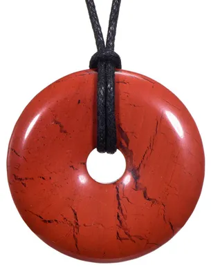 Productafbeelding van Morella damesketting, 80 cm, donut-vormige edelsteenhanger van rode jaspis, geleverd in een fluwelen zakje
