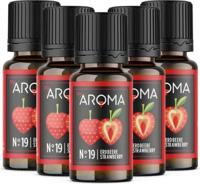 Produktbild von myAROMA flavour drops – Erdbeeraroma 5x10ml, zuckerfrei, kalorienfrei & vegan, natürliche Lebensmittelaromen ohne künstliche Farbstoffe zum Kochen und Backen