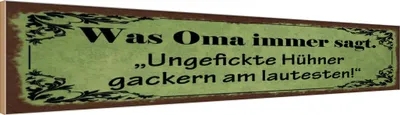 Produktbild von vianmo Holzschild 10x46 cm Ungefickte Hühner gackern am