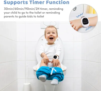 Image de Alarme pipi au lit sans fil Montre d'entraînement au pot avec bracelet pour enfants, personnes âgées, portée effective de 40 m, vibration/son/vibration + rappel sonore, minuterie 30 minutes/60 minutes/90 minutes/2 heures, pile intégrée, affichage LED