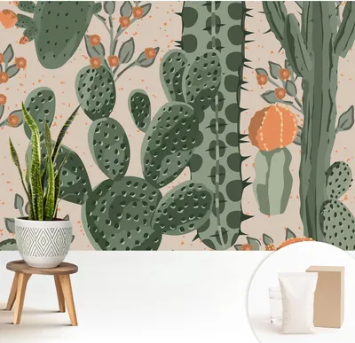 Produktbild von Fototapete selbstklebend - 208x146 cm - Tapete - Wandtapete - Wandbilder - Klebefolie - Dekofolie - Tapete Folie - Wand - Dekoration - Wohnzimmer - Grüne Kakteen