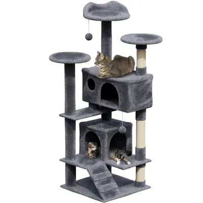 Productafbeelding van Avalo Krabpaal Voor Katten Met 7 Niveaus - 137x50x50 CM - Donkergrijs - Krabpaal Voor Grote Katten