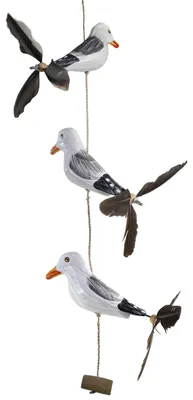 Produktbild von Tokoindah Möwe-Rudil mit Feder Propeller mit 3 Vögeln Holz Tierfiguren als maritime deko, balkon-deko oder als garten-dekoration
