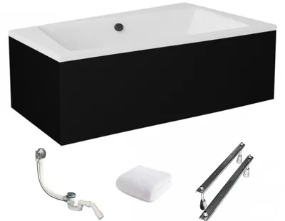 Produktbild von Aqua For You | Besco Badewanne Asymmetrisch Infinity Rechts - 160x100 Cm - Antibakteriell - mit Schwarz Verkleidung - Eckbabewanne - Acryl