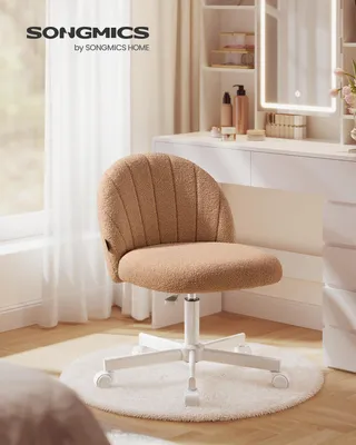 Produktbild von SONGMICS Schminkstuhl, Bürostuhl, Teddy-Fleece-Oberfläche, höhenverstellbar, kompaktes Design, karamellbraun
