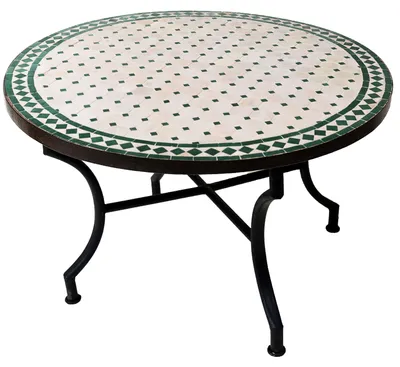 Produktbild von ORIGINAL Marokkanischer Mosaiktisch Couchtisch ø 100cm Groß rund | Runder Kleiner Mosaik Gartentisch Mediterran | ALS Tisch Beistelltisch für Balkon oder Garten | Marrakesch Natur Grün 100cm
