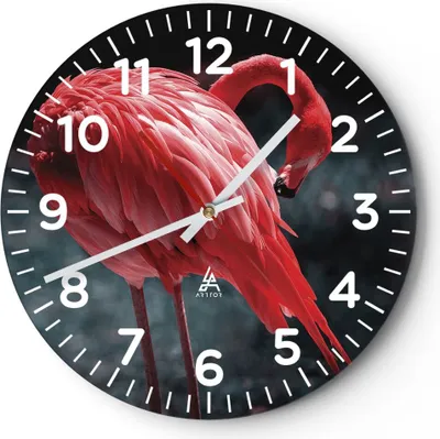 Produktbild von Wanduhr - Rund - Glasuhr - Flamingo Rosa Vogel - 40x40cm - Schleichendes Uhrwerk - Lautlos - zum Aufhängen bereit - Dekoration Modern - Wanddekoration aus Glas - C4AR40x40-4551