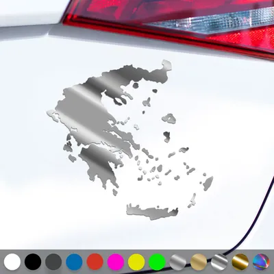 Produktbild von PantherPixel Griechenland Aufkleber Umriss Kontur Kreta Rhodos Sticker Auto Geschenkidee Farbe Chrom-Silber