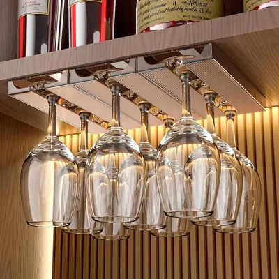 Produktbild von Weinglashalter Set von 2, durchsichtige Stielglashalter, braun, für Küche und Bar
