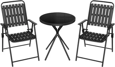 Produktbild von WOLTU Balkonmöbel 3 teilig Balkonstuhl Klappbar mit Balkontisch Runder Bistrotisch mit 2 Stühlen, Sc