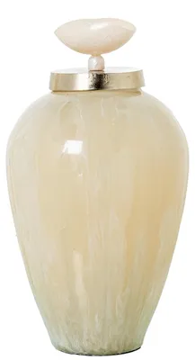 Glastibor mit Deckel, beige/gold, 23x23x42 cm