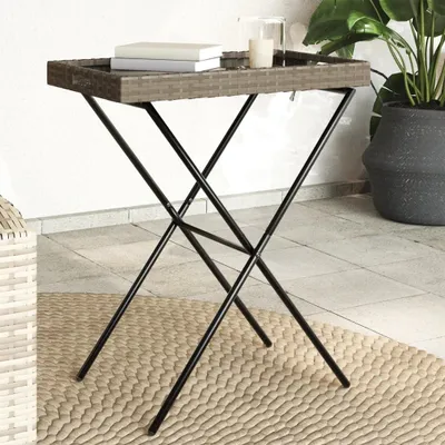 Produktbild von Design Tabletttisch Klappbar Grau 65x40x75 cm Poly Rattan, Gartentische 2024 Neu