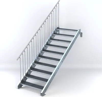 Produktbild von Stahltreppe 10 Stufen bis Höhe 200 cm, Laufbreite : 100 cm Geländer links ST 1 (31 / 31 mm)