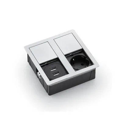 Image de PLAZA 2 USB Élément de prise en acier inoxydable brossé - Schuko simple et double USB