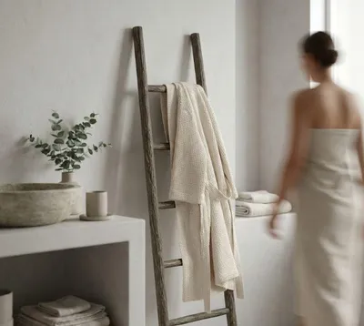 Produktbild von Holzdekorationsleiter Teakholz geschnitzt – Braun – 150 cm – Handgefertigt Wohnraumdekoration Regal