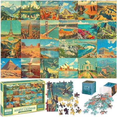 Productafbeelding van Puzzeladventskalender 2025, 1008 stukjes, 24 dagen, reislandschap