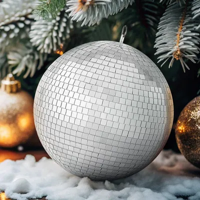 Image de Boule disco miroir 12 pouces argentée avec anneau de suspension