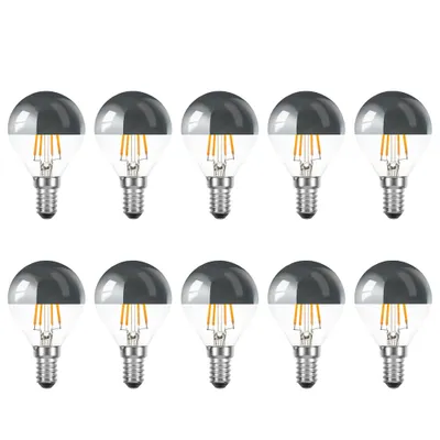 Produktbild von 10 x LED Filament Tropfen 4W = 40W E14 Kopfspiegel Silber Glühfaden extra warmweiß 2200K