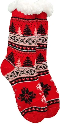 Produktbild von Hüttensocken Kuschelsocken Anti Rutsch Socke, Winter Hausschuhe Socken, Strick Fleece Gefütterte Warme M1-Rot/36-38