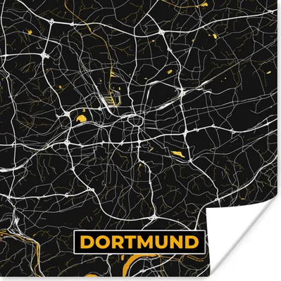 Produktbild von MuchoWow® Poster Dortmund - Gold - Deutschland - Karte - Stadtplan 75x75 cm - Wand Dekoration
