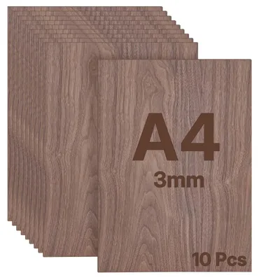 Zdjęcie produktu dla Płyty drewniane Multiplex Notenholz, 10 sztuk, grubość 3 mm, wymiary 300×210 mm, format A4, płyty drewniane do prac rękodzielniczych