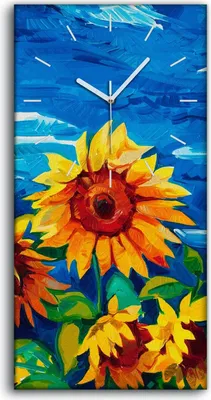 Produktbild von Dekor Leinwand Uhr Wandbilder Geräuschlos 30x60 Pflanzen Blumen Sonnenblumen - weiße Hände