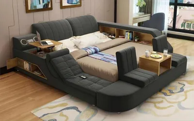Produktbild von Modernes Graues Multifunktionsbett Textil Doppelbett USB-Anschluß