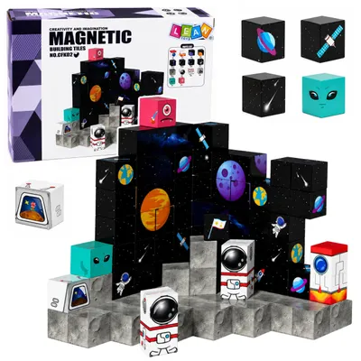 Produktbild von Magnet-Baustein-Set – Pixel-Würfel „Weltraum“ (3D, 100 Teile)