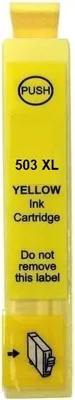 A yellow ink cartridge with text and an icon.