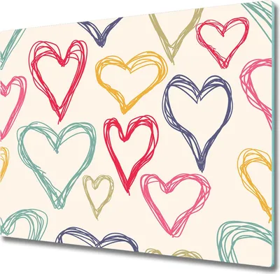 Produktbild von Glas Herdabdeckplatte 60x52 cm Spritzschutz Glasabdeckplatte Schneidebrett Bunte Herzen