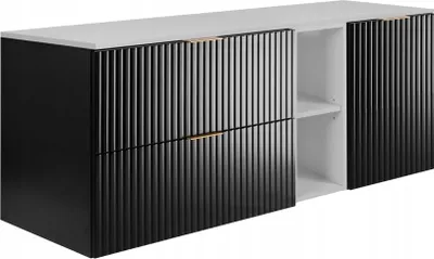 Immagine prodotto di RODAN - Mobile da bagno - 140 CM - Nero opaco - MDF - Anta scanalata - Piano bianco - Mobili da bagno - Mobile da bagno - Scaffale