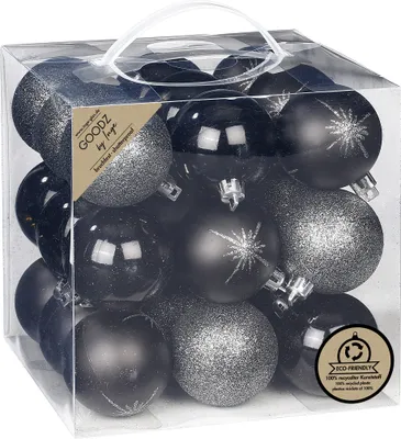 Produktbild von Weihnachtskugeln Kunststoff 6cm 27er Set - Schwarz Mix