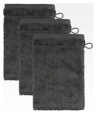 Produktbild von Waschhandschuh 15 x 20 cm aus 100% Baumwolle, Graphit 3er Set