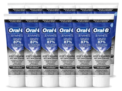 Immagine prodotto di 12 tubetti di dentifricio Oral-B 3D White al carbone attivo - sbiancante e per una pulizia profonda - 75 ml - confezione  - 12 pezzi