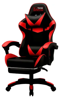 Produktbild von Ergonomischer Gaming-Stuhl, Verstellbarer Relaxsessel mit Fußstütze – Bequemer Gaming-Stuhl mit Rollen, Höhenverstellbar in Rot/Schwarz