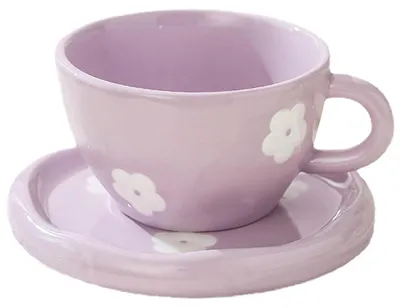 Produktbild von Kaffeetassen Set mit Untertasse 250 ml Keramik Violett Blumen