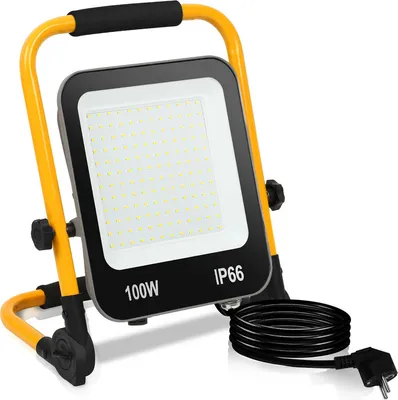 Immagine prodotto di Jopassy 100W Proiettore LED bianco freddo Treppiede per edilizia Proiettore LED da lavoro con stativo e cavo di alimentazione Impermeabile IP66 per garage, giardino, cantiere
