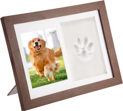 Produktbild von Pfotenabdruck Set, Holz Fotorahmen 14x10 cm, mit Ton und Holzstab, für Haustiere