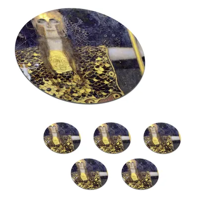 Obrázok produktu pre MuchoWow® Okrúhly sklenený podšálok, sada 6 ks Pallas Athéna - Gustav Klimt 10x10x0.3cm Podložky pod poháre - podložky pod nápoje - ochrana stolovej