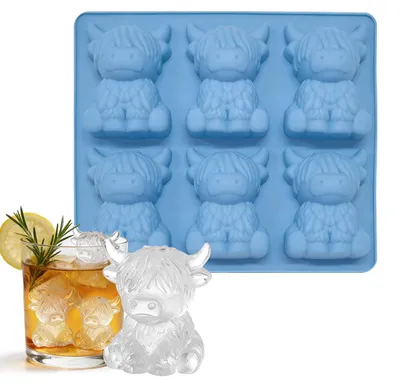 3D Highland Kuh Eiswürfelform, Silikon, 6 Fächer, für Whisky & Cocktails
