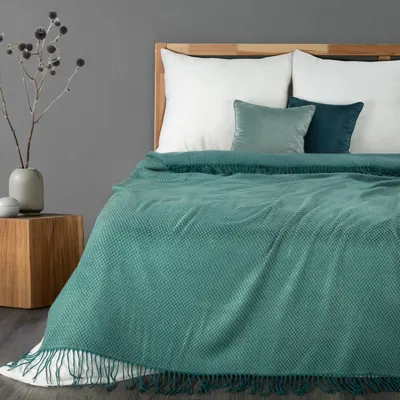 Produktbild von EUROFIRANY | Decke - 130 x 170 cm - mintfarbene Sofadecke - mit Fransen