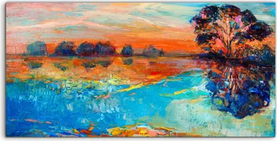 Produktbild von Coloray Canvas 140x70  Wandbild Leinwand Bilder Foto Landschafts wasser See und Baum