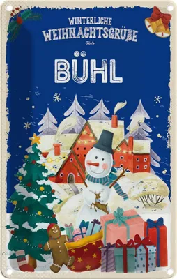 Produktbild von vianmo Blechschild 18x12 cm Weihnachtsgrüße BÜHL Weihnachten Fest