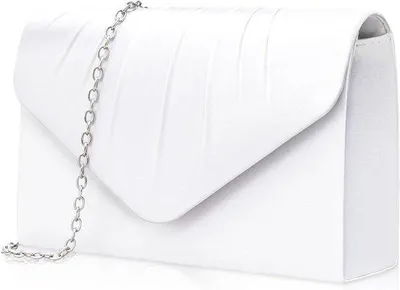 Productafbeelding van Elegante Satijnen Clutch Handtas in Parelwit met Verwijderbare Ketting voor Bruiloft en Feestjes, Stijlvolle Avondtas en Crossbody Bag, 21 x 13 x
